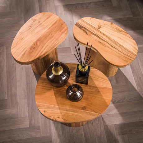 Round coffee table set of 3 Adam Robust Acacia Wood