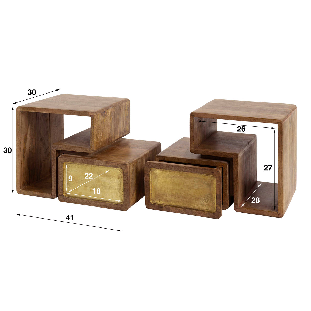 Solano Set of 2 Nightstands Solid Mango Sand Brass 