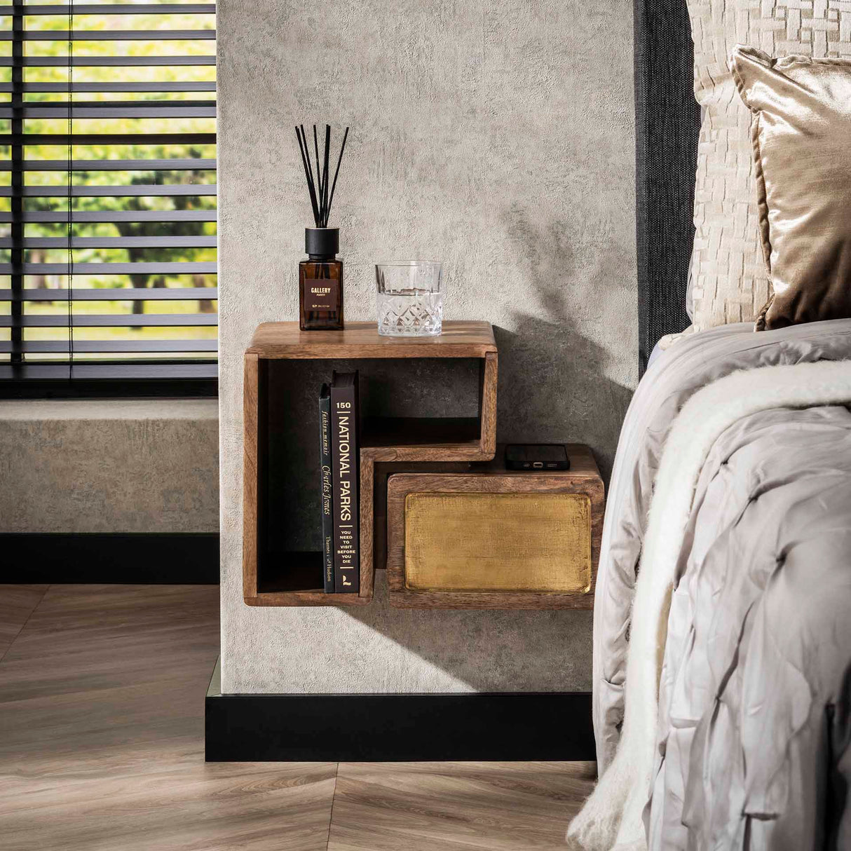 Solano Set of 2 Nightstands Solid Mango Sand Brass 