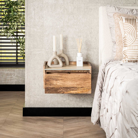 Orto Wall-Mounted Nightstand 1 Drawer Mango wood Ceramic 