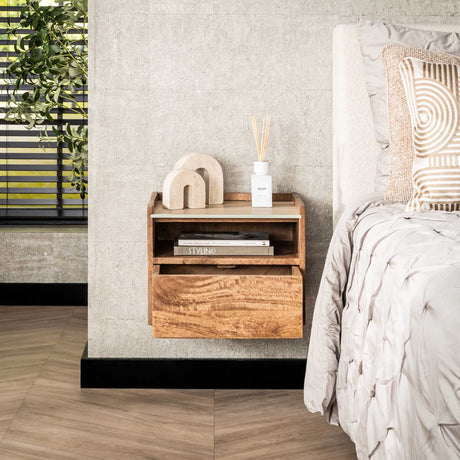 Orto Hanging Nightstand 1 Drawer 1 Compartment Mango wood Ceramic 