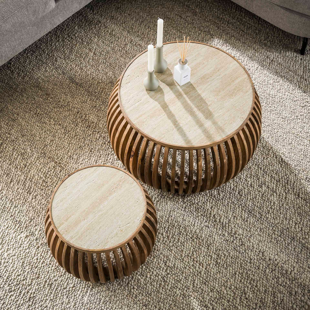 Vento Curve Coffee Table Ø75 solid mango sand set of 2 