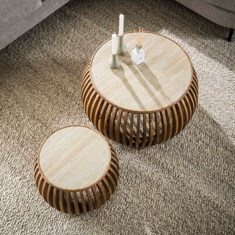 Vento Curve Coffee Table Ø75 solid mango sand set of 2 