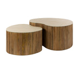 Set of 2 Curved Coffee Tables Mango Sand 