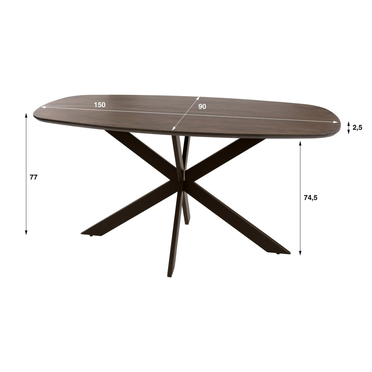 Danish oval dining table walnut brown solid acacia wood Tavon 150x90 cm