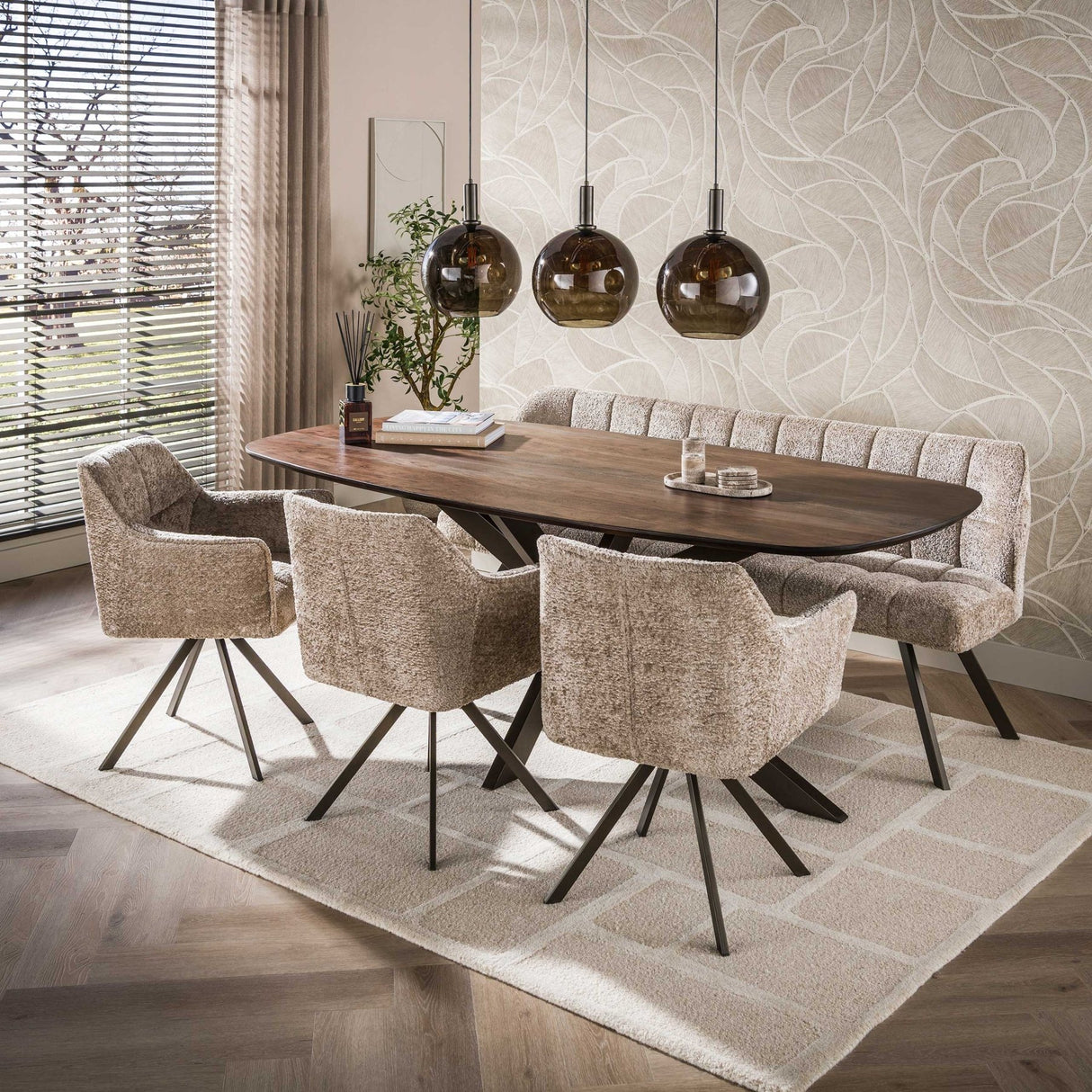 Danish oval dining table walnut brown solid acacia wood Tavon 215x105 cm