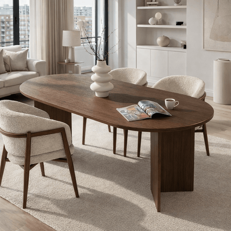 Oval dining table walnut melamine - Japandi - 180x89.5x75 cm - Sota