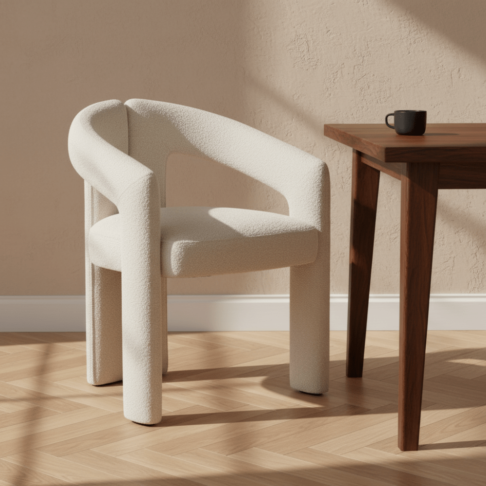 Design Dining Chair Ivory Bouclé Maro - Fully Upholstered 