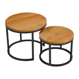 Set of 2 round coffee tables natural Mango wood - industrial - Rosy
