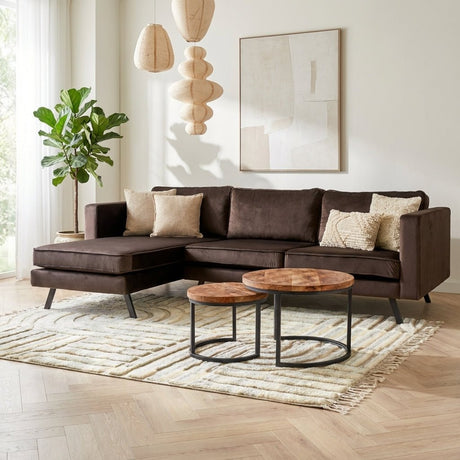 3-seater corner sofa Gino velvet brown left atmospheric photo in modern interior