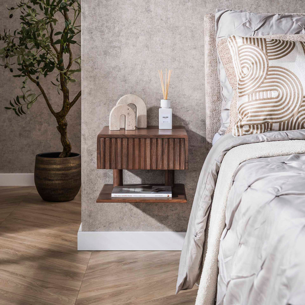 Floating Nightstand Acacia Drift Brown – 1 Drawer 35 cm 