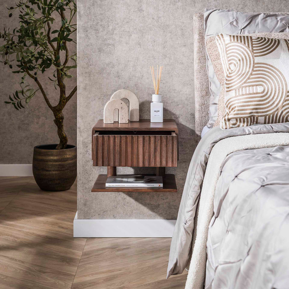 Floating Nightstand Acacia Drift Brown – 1 Drawer 35 cm 