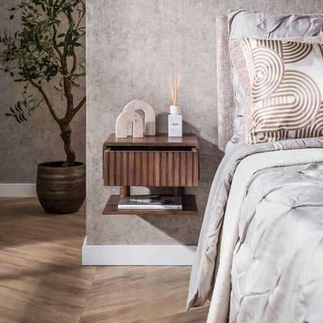 Floating Nightstand Acacia Drift Brown – 1 Drawer 35 cm 