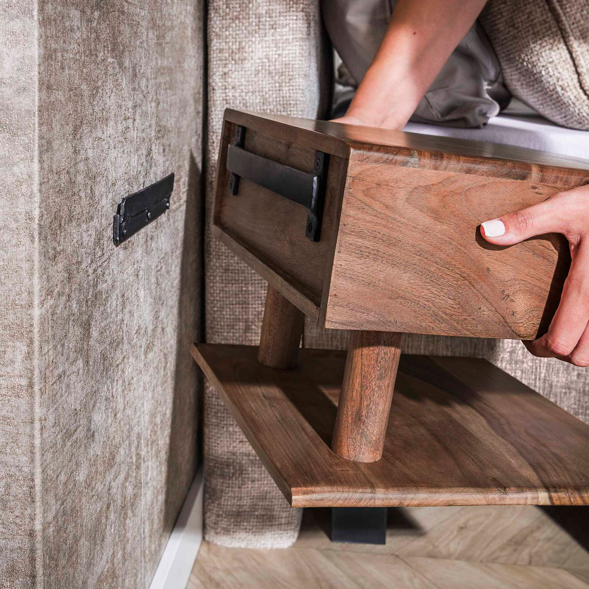 Floating Nightstand Acacia Drift Brown – 1 Drawer 35 cm 