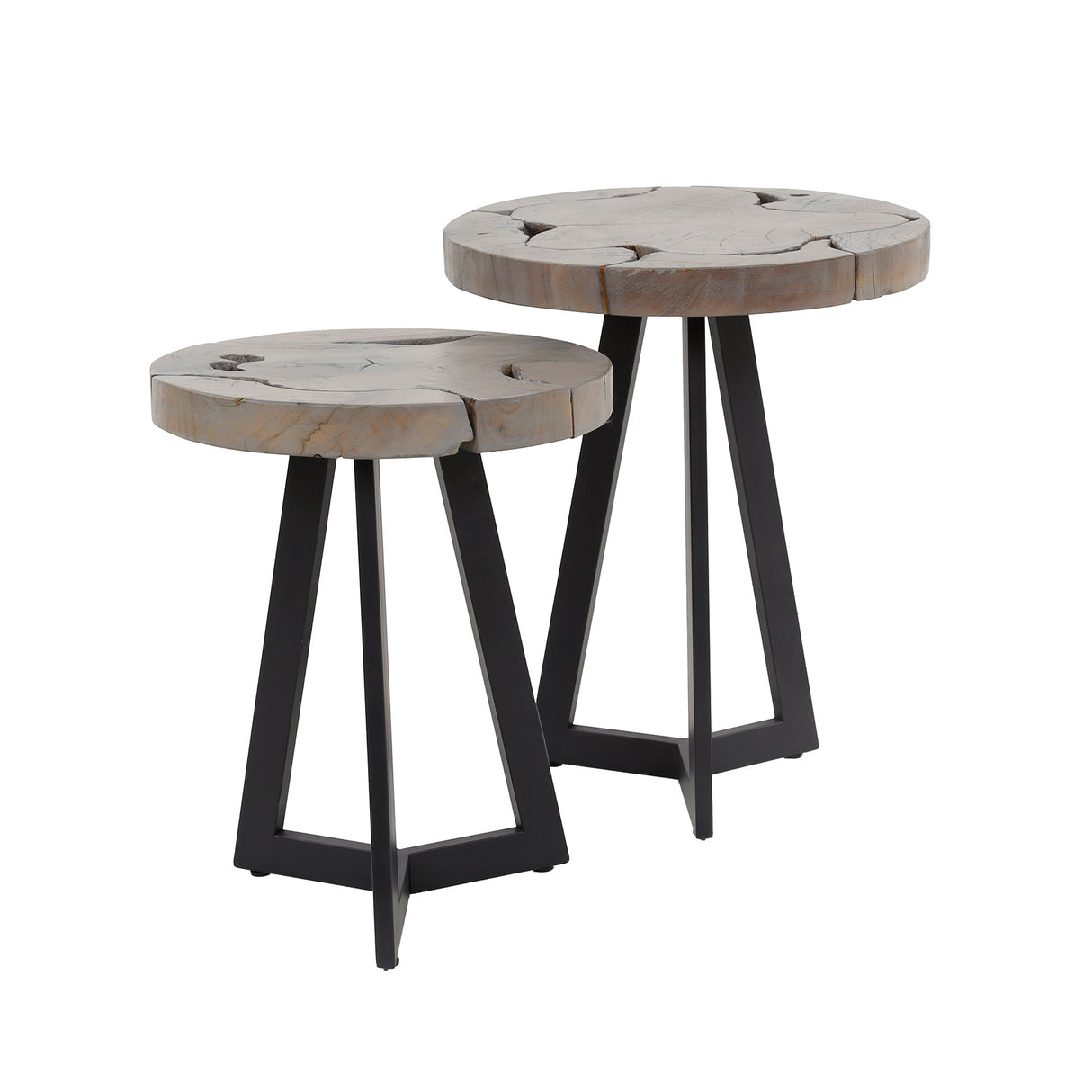 Round side table set Mase teak gray