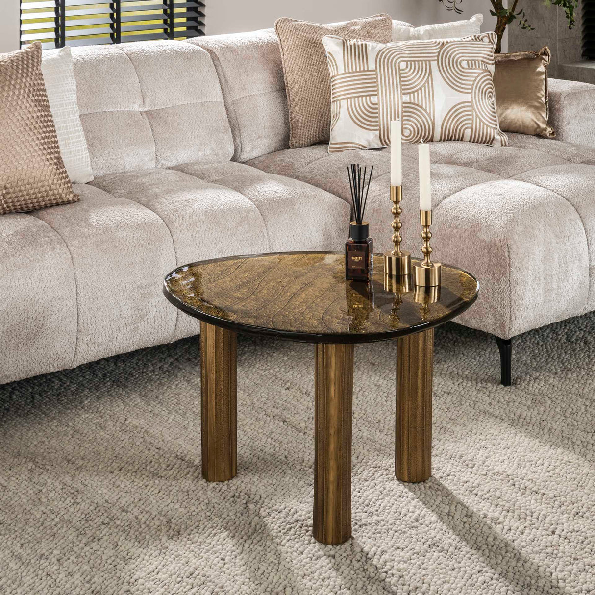 Organic coffee table Aurora L – Antique gold – 70x59 cm 