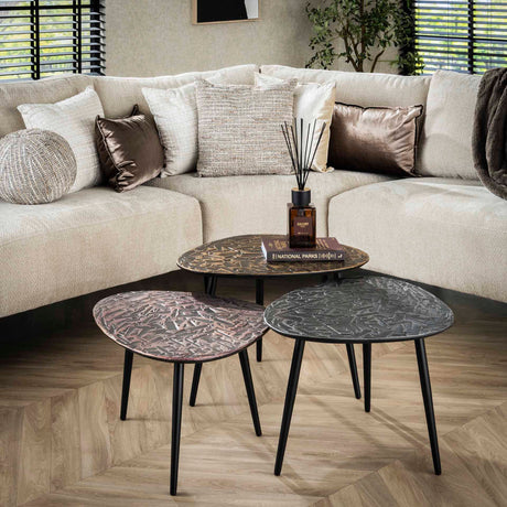 Marlo Coffee Table Set 3 Triangular Copper Patina 