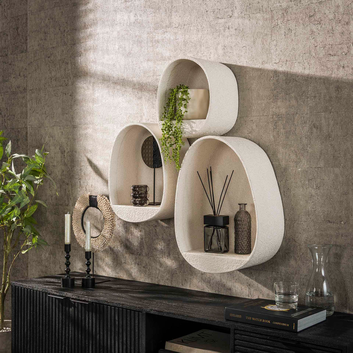 Set of 3 wall racks Zaya organic shapes marble composite