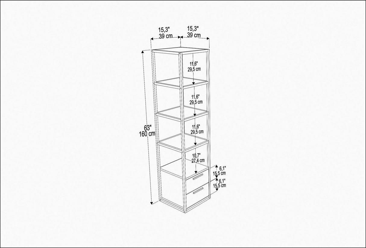 Boekenkast Robbins Black Zwart Wit Melamine 39x160x39 cm