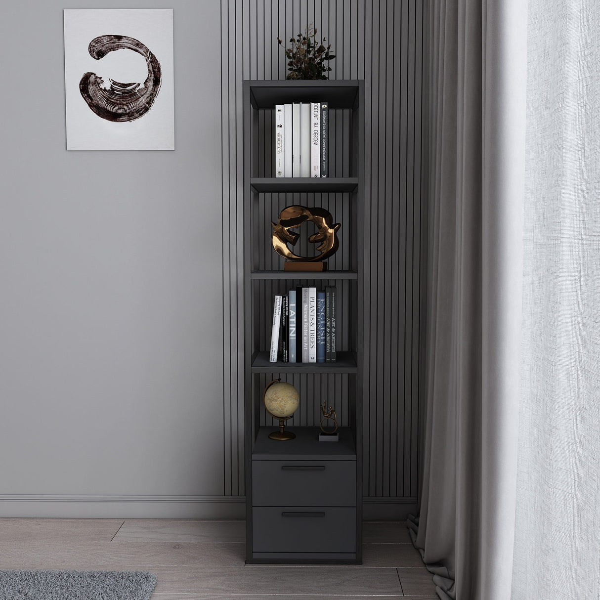 Boekenkast Robbins Black Zwart Antraciet Melamine 39x160x39 cm