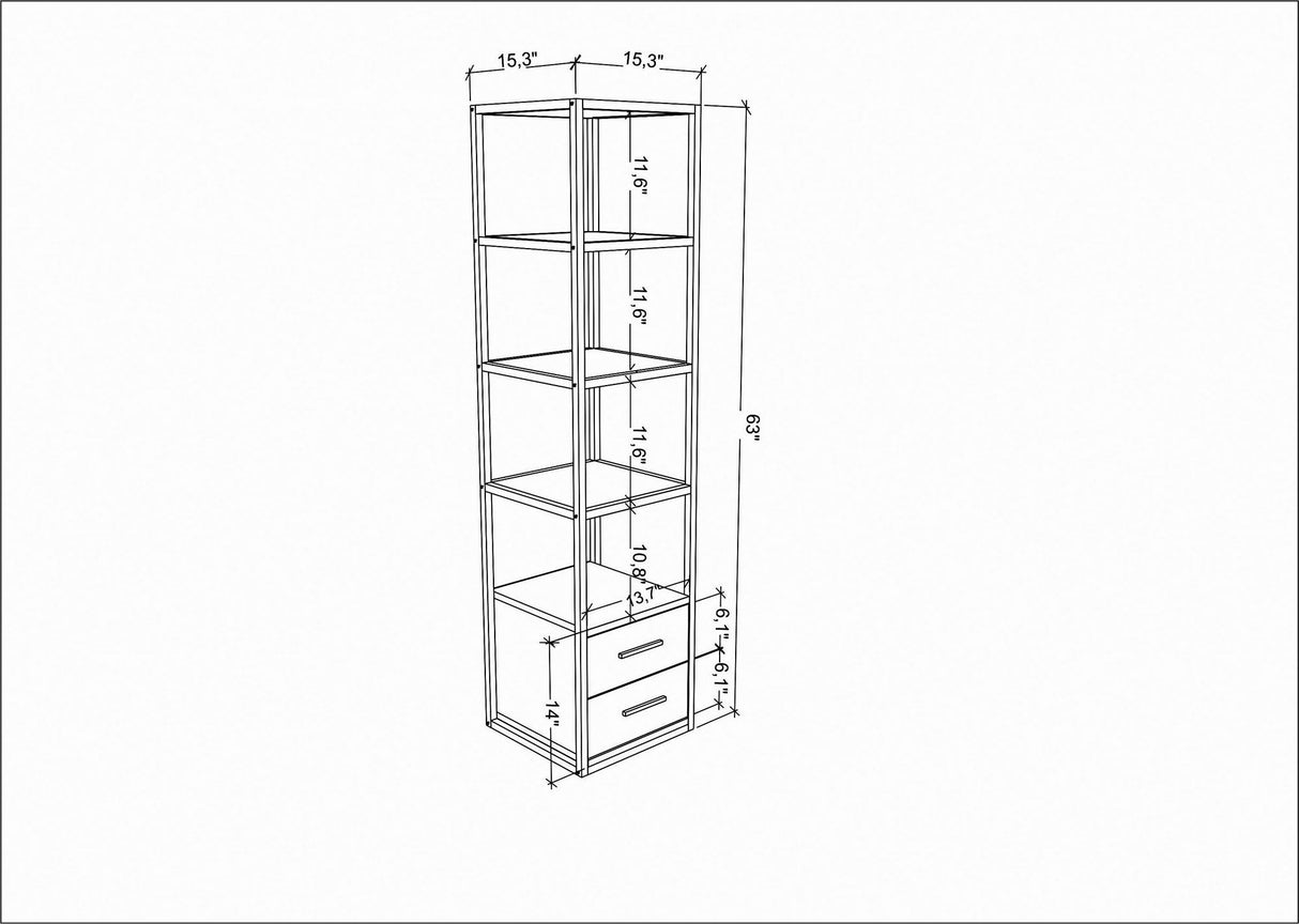 Boekenkast Robbins White Wit Eik Melamine 39x160x39 cm