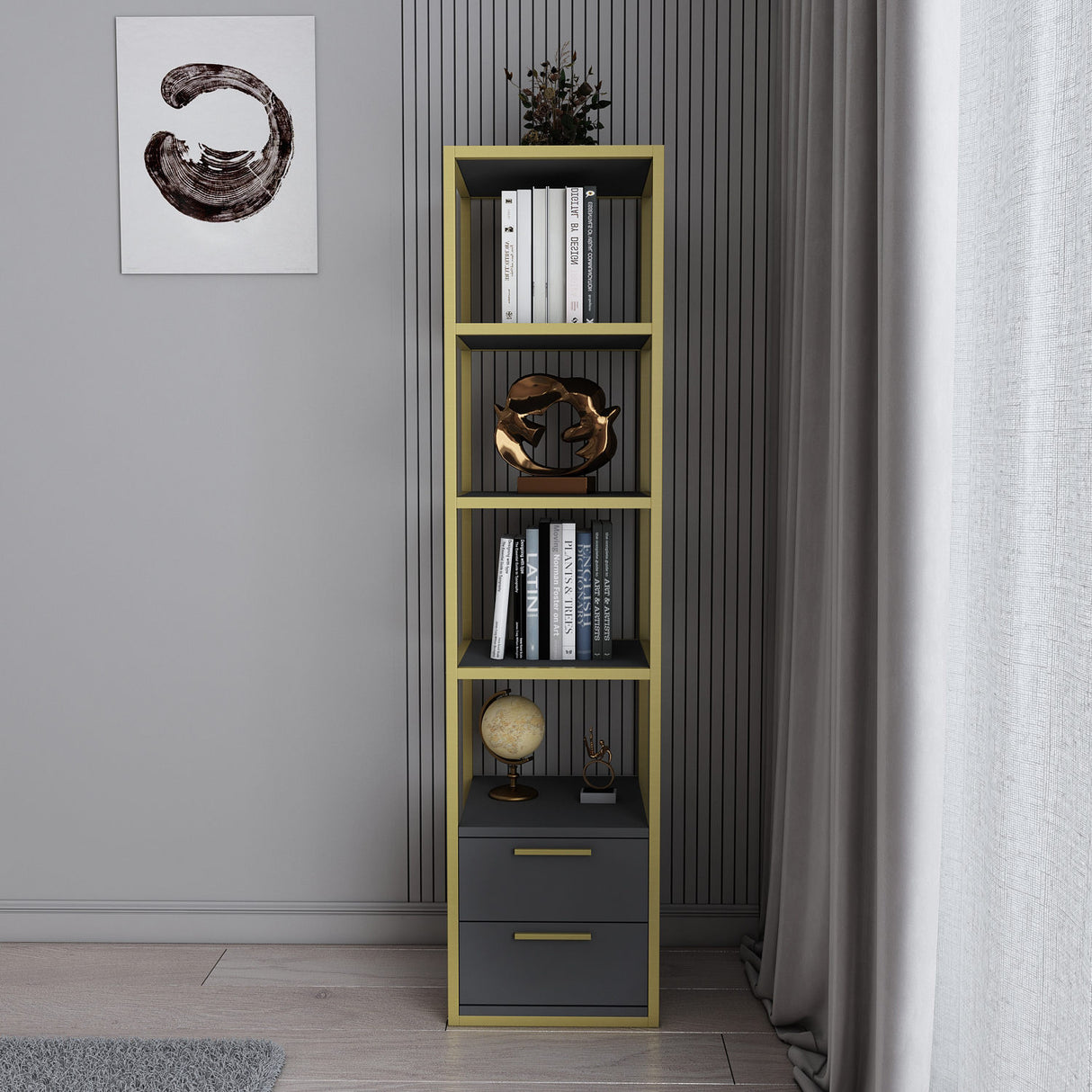 Boekenkast Robbins Gold Goud Antraciet Melamine 39x160x39 cm