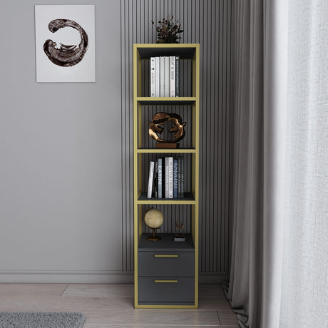 Bookcase Robbins Gold Gold Anthracite Melamine 39x160x39 cm