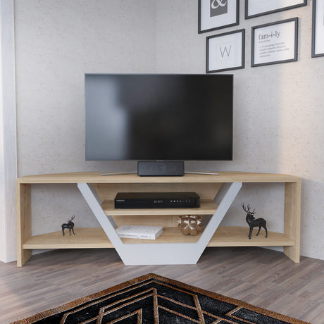 Sares tv-meubel eikenlook wit 120 cm Wit en eikenlook Melamine gecoat houtcomposiet