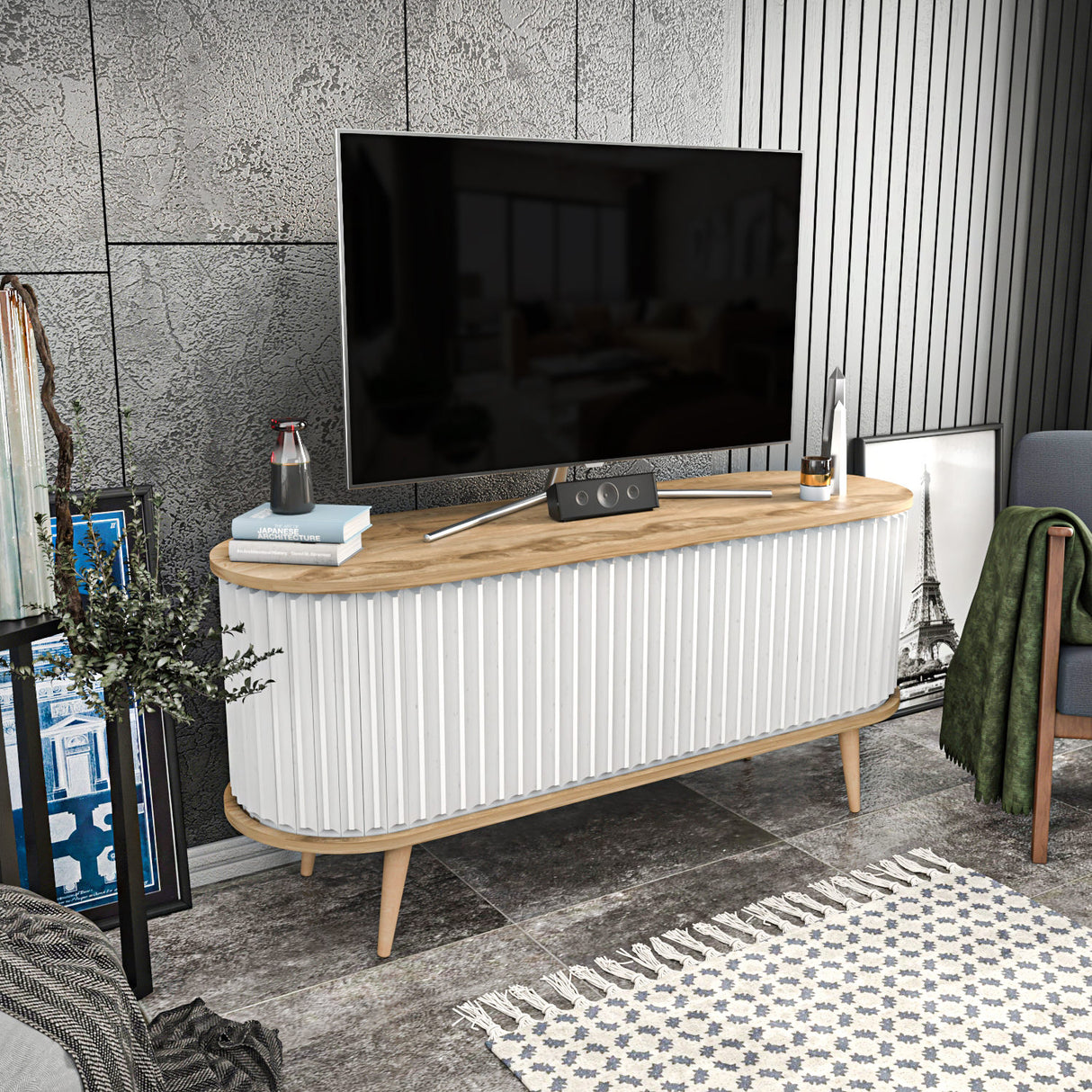TV Meubels - TV Meubel Stor Eik Wit Melamine 140x64x43 cm - Dimehouse