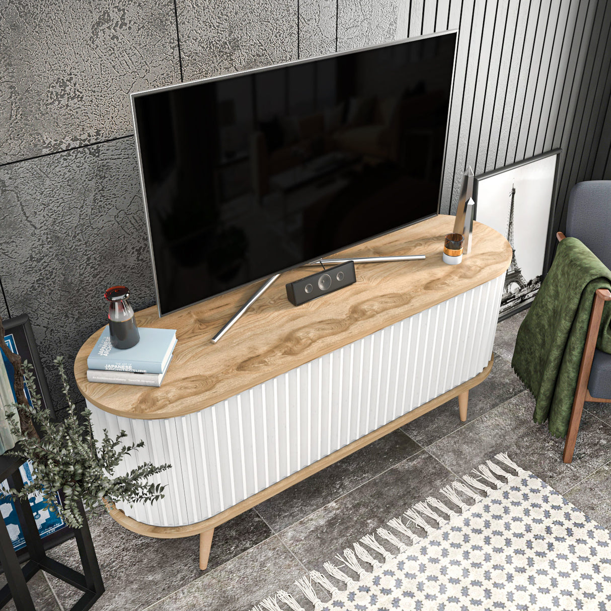 TV Meubels - TV Meubel Stor Eik Wit Melamine 140x64x43 cm - Dimehouse