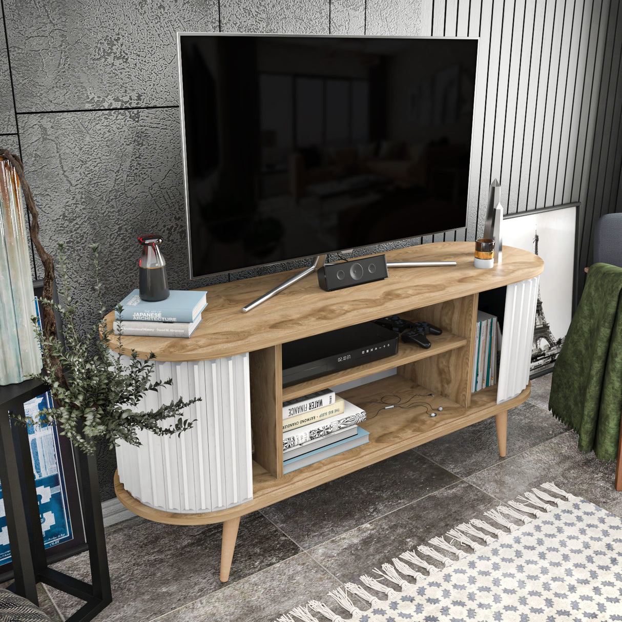 TV Meubels - TV Meubel Stor Eik Wit Melamine 140x64x43 cm - Dimehouse