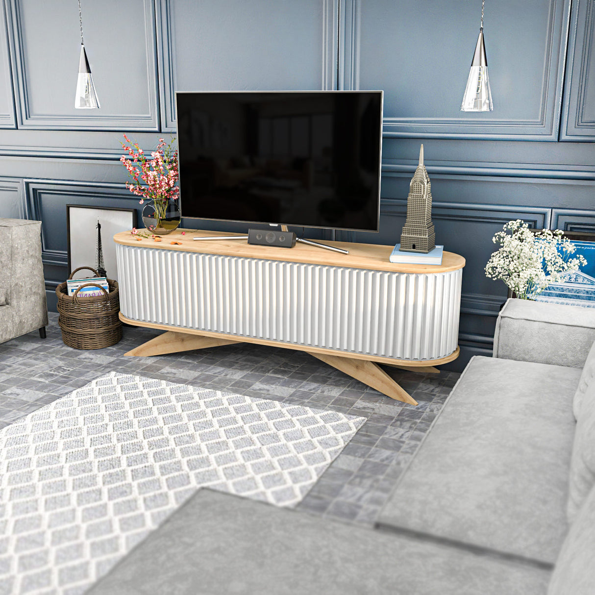 TV Meubels - TV Meubel Stor Saffier Wit Melamine 180x60x43 cm - Dimehouse
