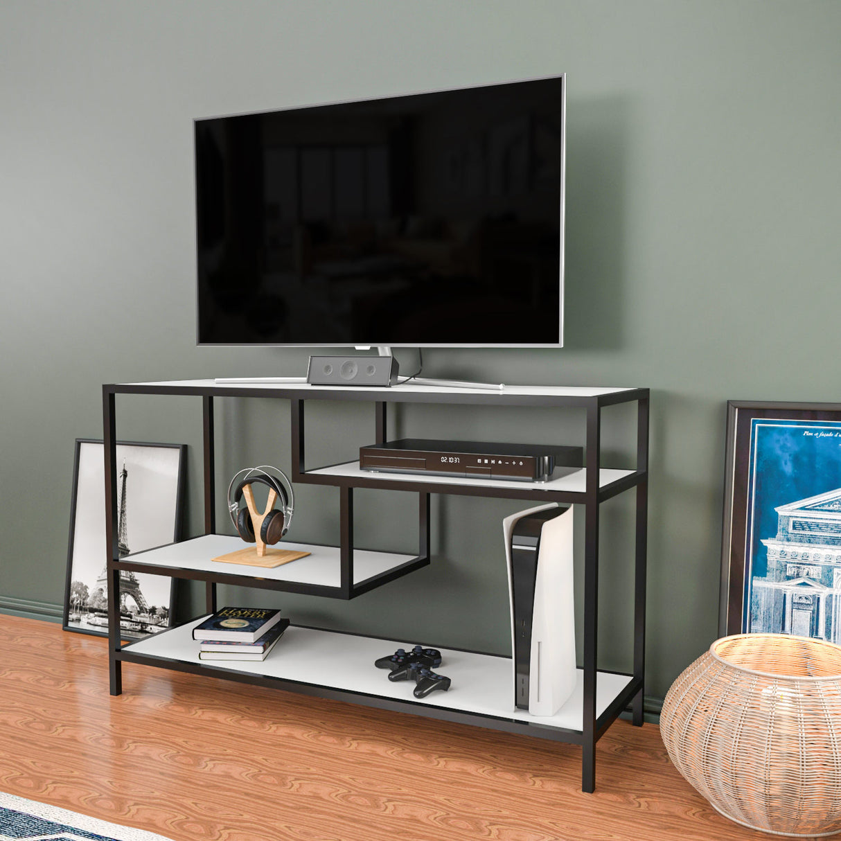 TV Meubel Robbins Black Zwart Wit Melamine 120x75x39 cm