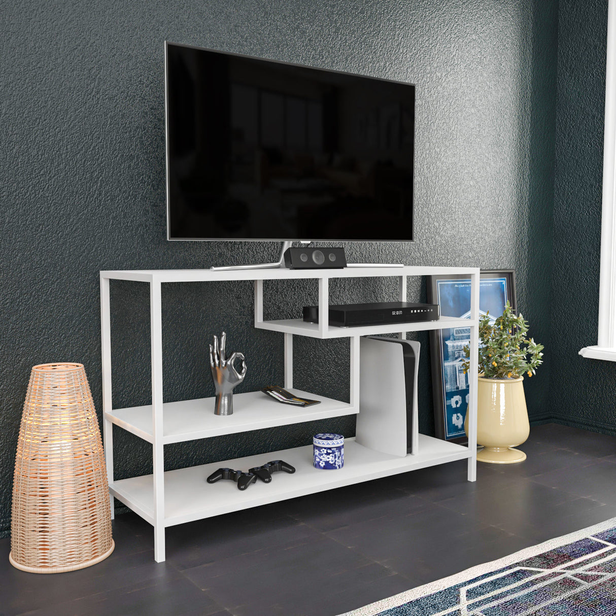 TV Meubel Robbins White Wit Melamine 120x75x39 cm