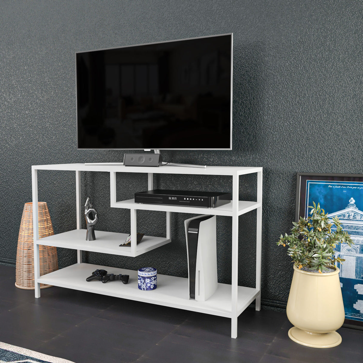 TV Meubel Robbins White Wit Melamine 120x75x39 cm