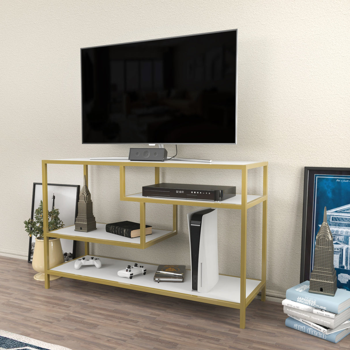 TV Meubel Robbins Gold Goud Wit Melamine 120x75x39 cm