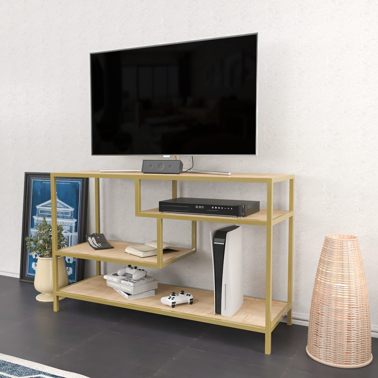 TV Meubel Robbins Gold Goud Eik Melamine 120x75x39 cm