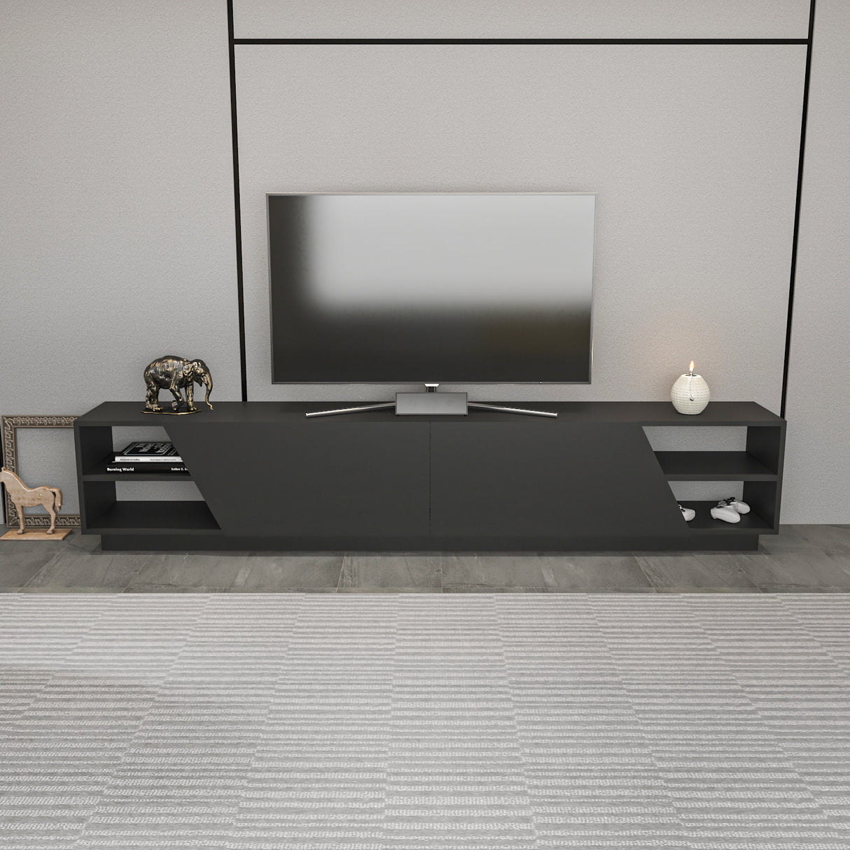TV Meubels - TV Meubel Rhodes Antraciet Melamine 240x47,4x37,1 cm - Dimehouse