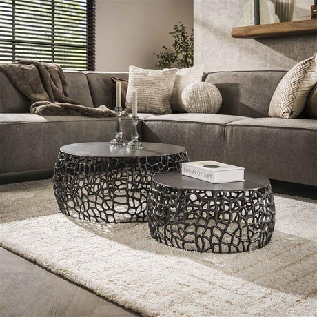 Coffee table set of 2 nola black nickel