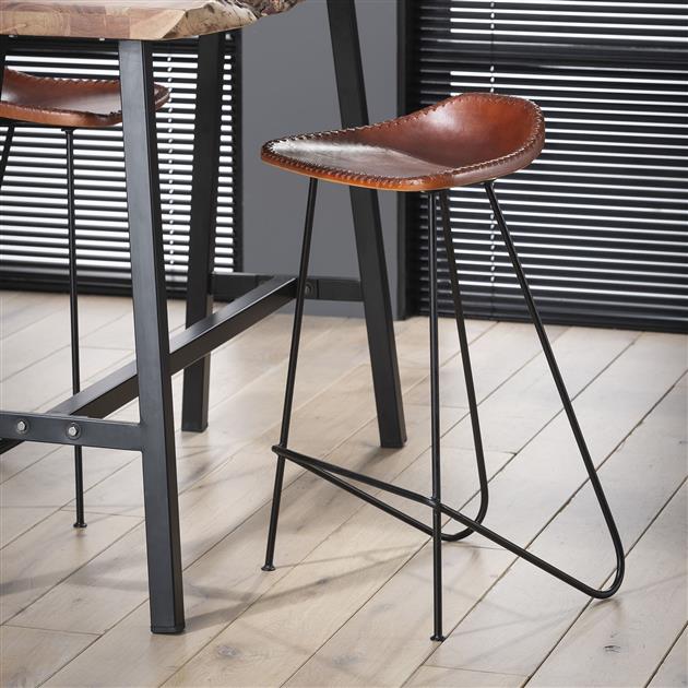 Set of 4 Bar Stools Brown Leather Bruce - 67 cm - Without Backrest