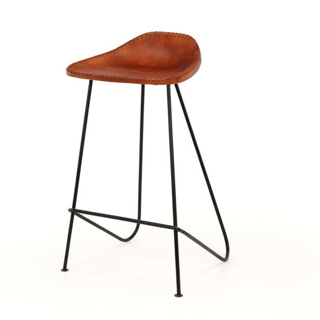 Set of 4 Bar Stools Brown Leather Bruce - 67 cm - Without Backrest