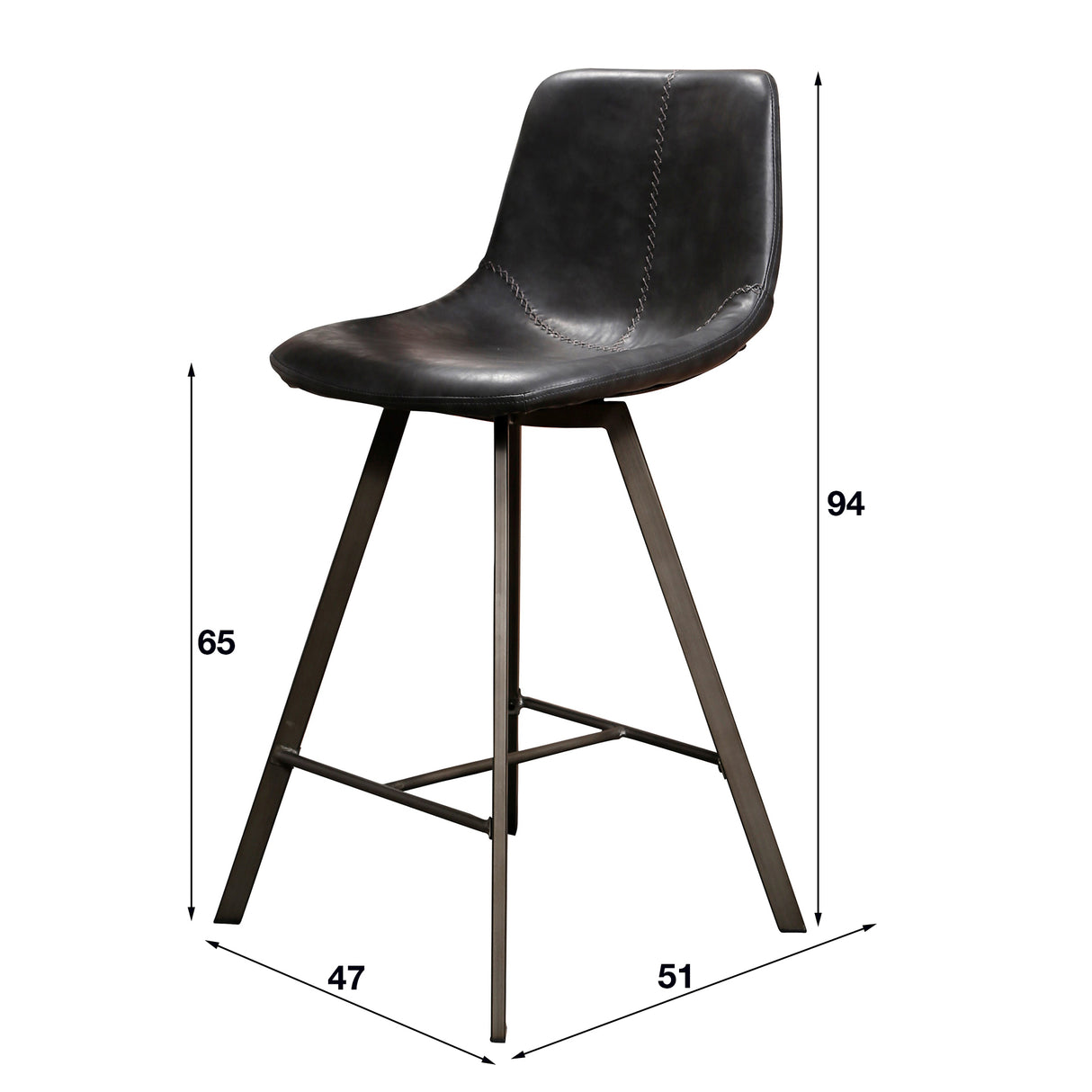 Siena Black Saddle PU Faux Leather Bar Stool 