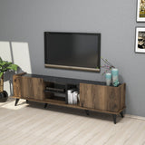 TV Meubels - TV Meubel Elegante Walnoot Zwart Melamine 180x52x34 cm - Dimehouse