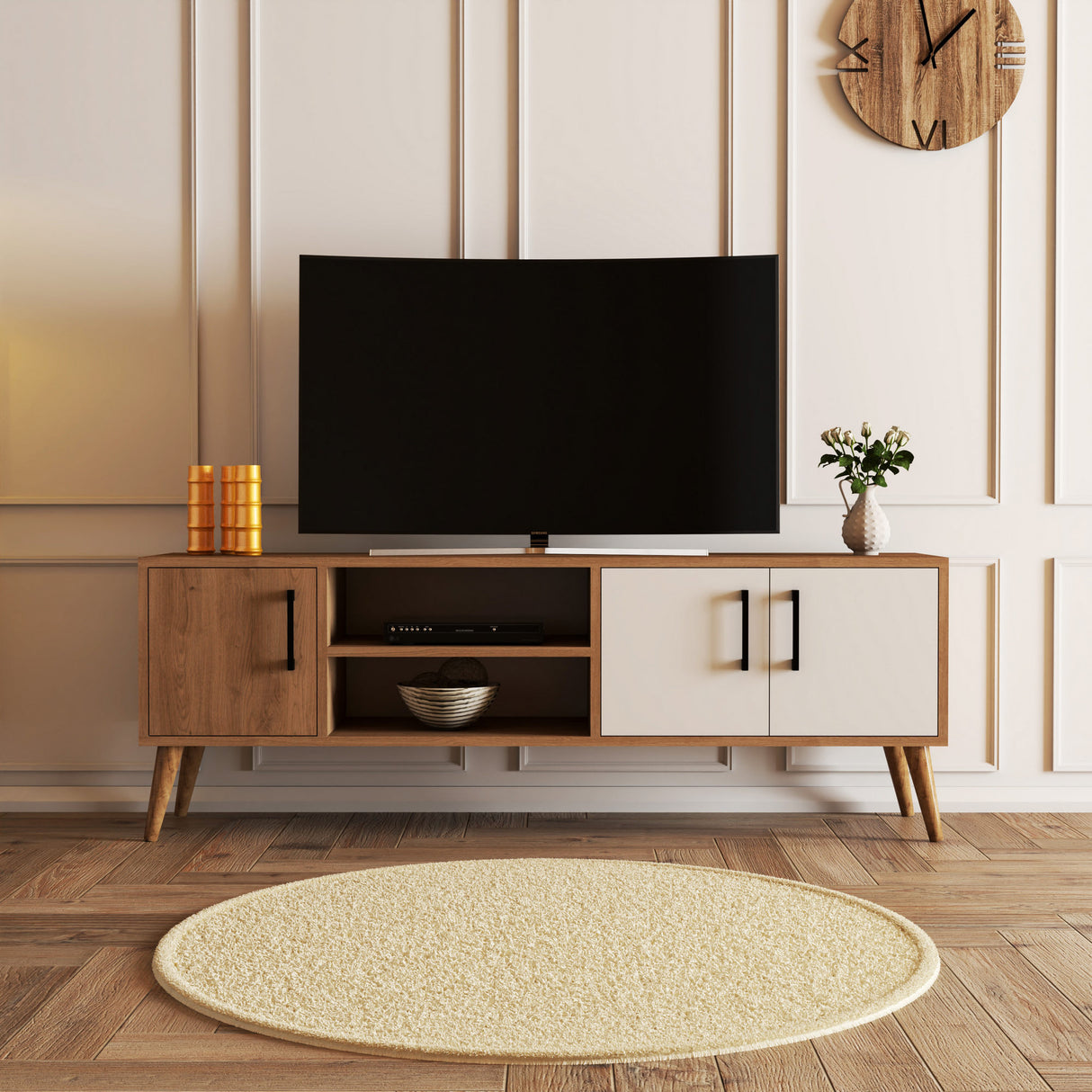 TV furniture Exxen oak white melamine 150x52x34 cm