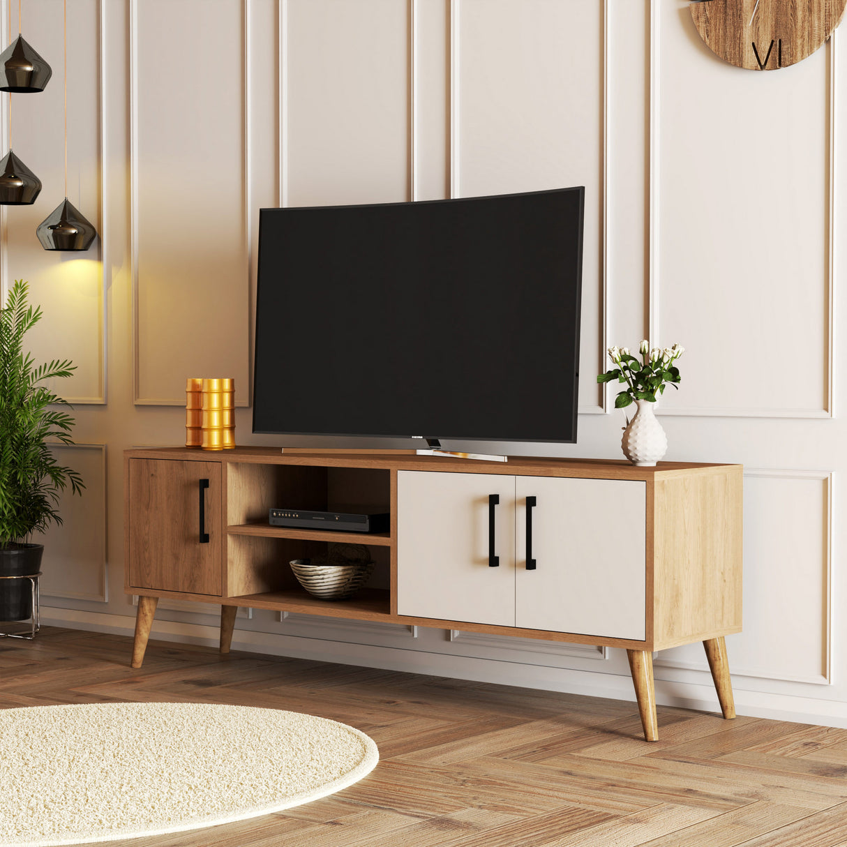 TV furniture Exxen oak white melamine 150x52x34 cm