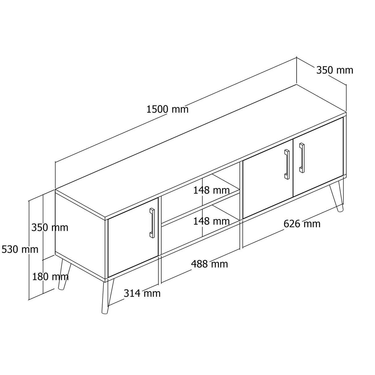 TV Meubel Exxen Eik Wit Melamine 150x52x34 cm