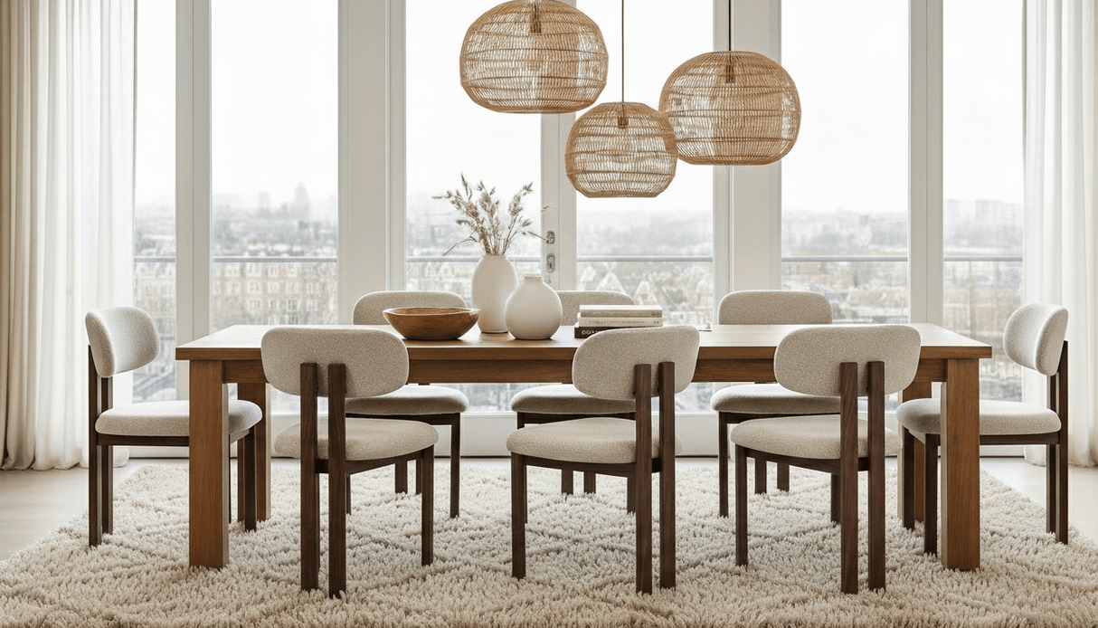 Japandi Dining Chair Miyo Bouclé Sand Color - Oak Look Frame 