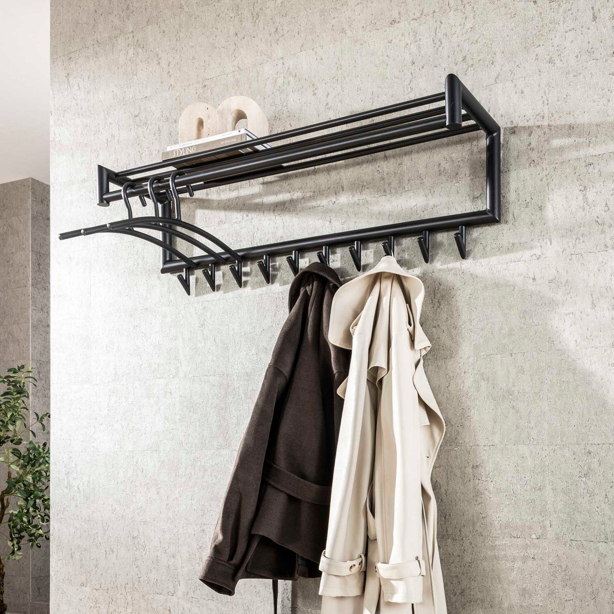 Coat rack Kym 10-Hook Dark Gray - With Rod 