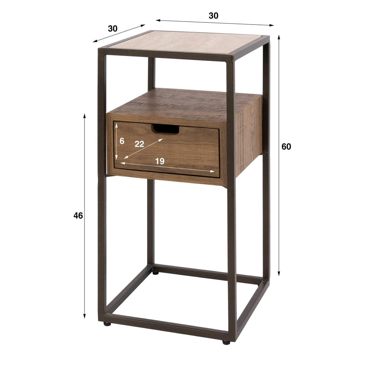 Nachtkastje met 1 lade keramiek travertin eikenhout Cady