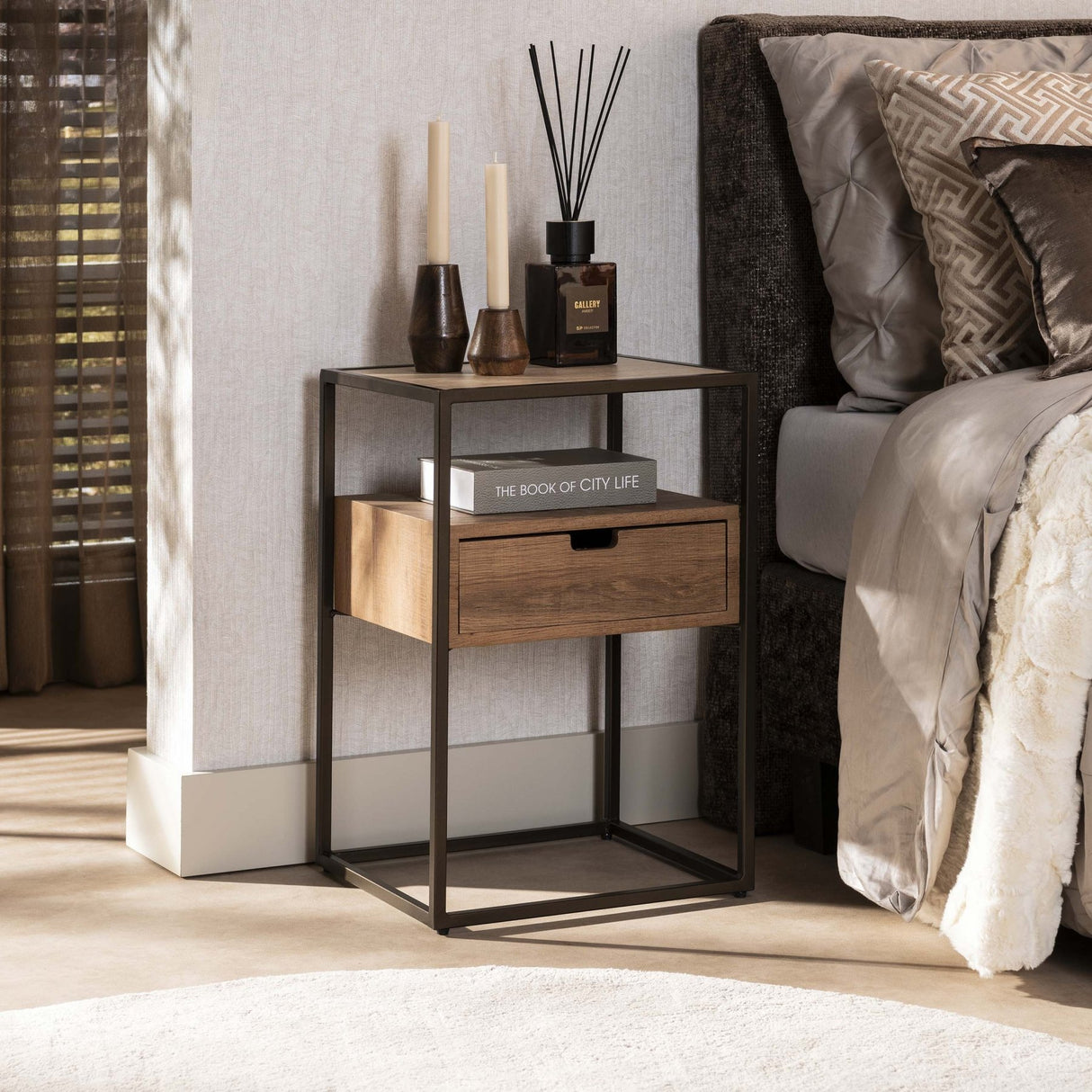 Nachtkastje Cassi 1 lade Keramiek travertin 40x35x60 cm